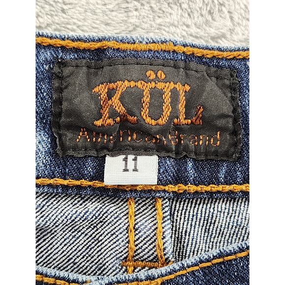 Vintage KUL USA Ribbon Lace Side Detail Mid Rise Flare Jeans Size 11 Blue Brown - Picture 6 of 14